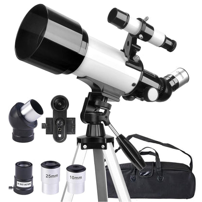 Misilmp Astronomie Refraktor Teleskop 70/400mm – Weiss, weisser Tubus zur Beobachtung von Himmelskörpern.
