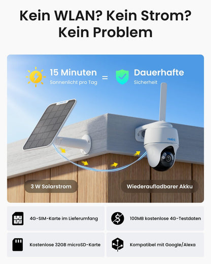 Reolink Go PT Plus 4G LTE Überwachungskamera 5MP PTZ Solar Set