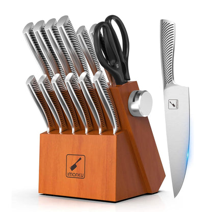 imarku Messerblock japanisches Küchenmesser Set 14-teilig. Mit Holzblock und Klingen. Zum präzisen Schneiden und Zubereiten.