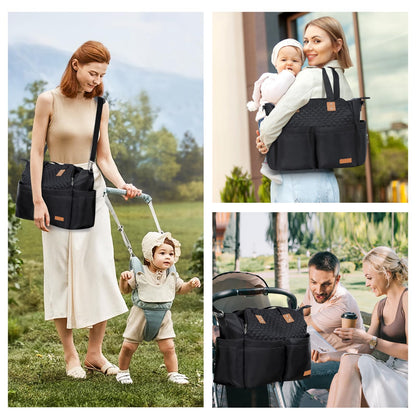 Lekebaby Wickeltasche gross mit Wickelunterlage, 19 Fächer, Schwarz