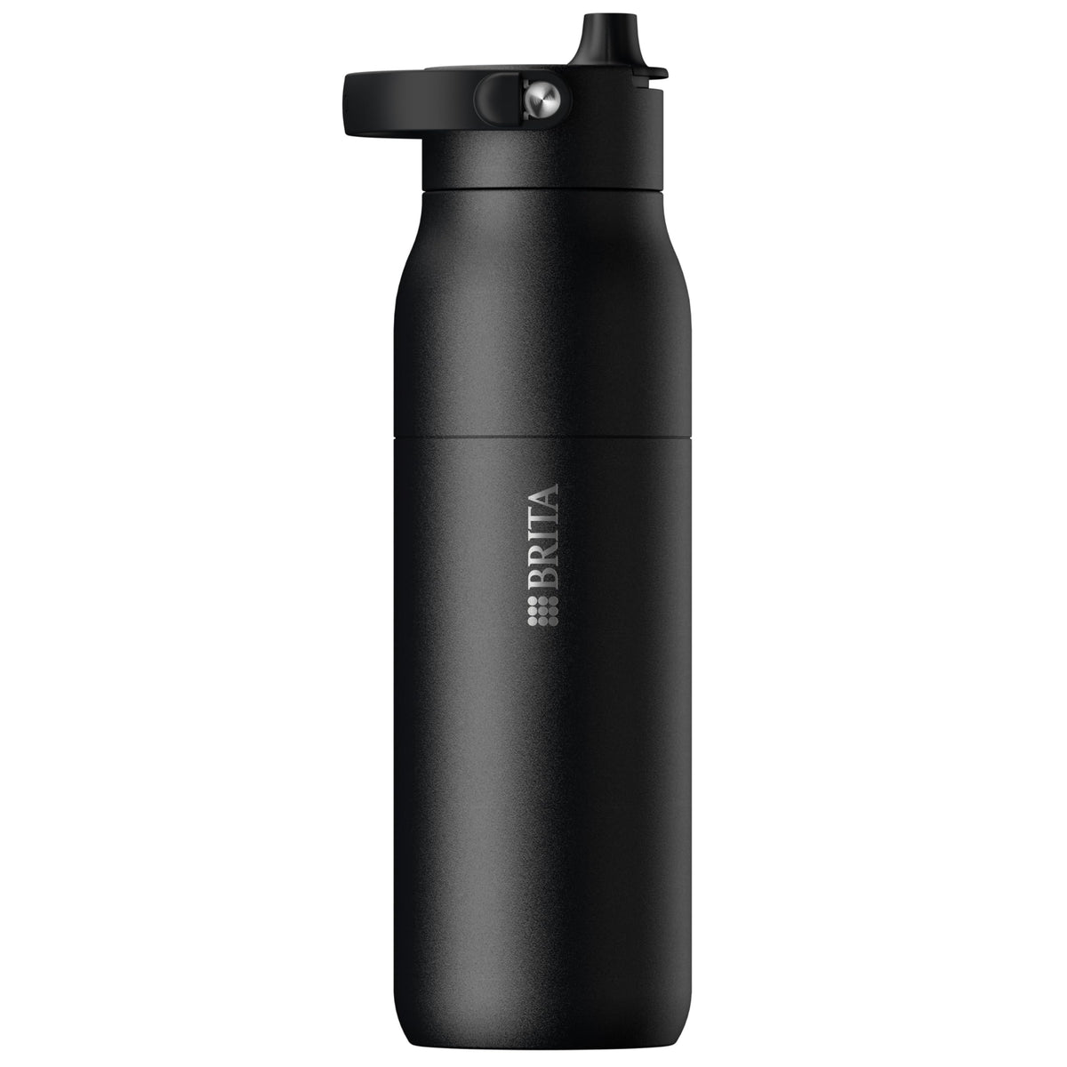 BRITA LARQ Essential Edelstahl Isolierflasche - Schwarz 1l. Zylindrische, schwarze Edelstahlflasche zum Warm- oder Kalthalten von Getränken.