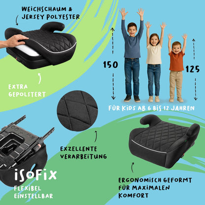 LST Kindersitzerhöhung ISOFIX i-Size ECE R129, 125–150 cm, Anthrazit
