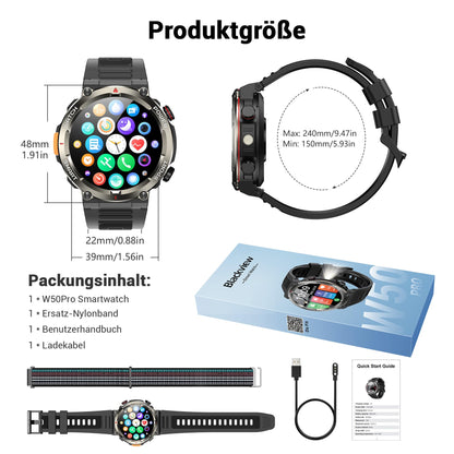 Blackview W50PRO Smartwatch Herren mit Kompass, LED-Licht und IP68