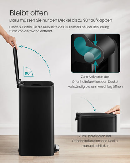 SONGMICS Tretmülleimer 30 l aus Stahl mit Softclose, tintenschwarz