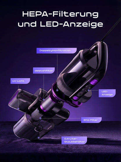 BioAura Milbensauger für Matratzen mit UV-C-Licht und HEPA-Filter