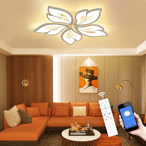 Moderne Dimmbare LED Deckenleuchte – Farbwechsel, 40-80W. Weiße, runde Form beleuchtet Räume.