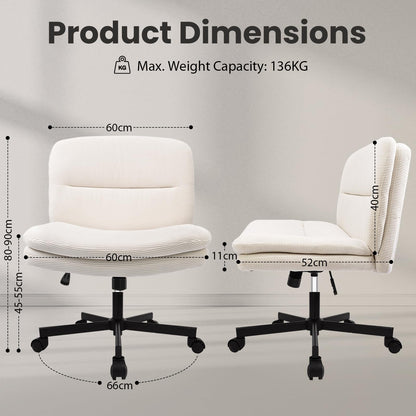 Durrafy Bürostuhl Ergonomisch ohne Armlehnen, Beige, höhenverstellbar