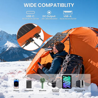FlexSolar 36W faltbares Solarladegerät, IP67, USB-A/USB-C/DC