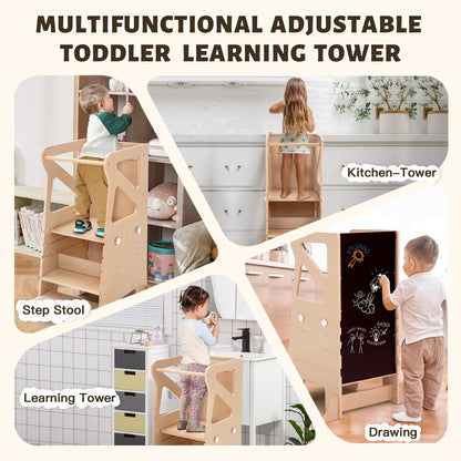 Labebe Montessori Lernturm 4-in-1 mit Rutsche & Kreidetafel