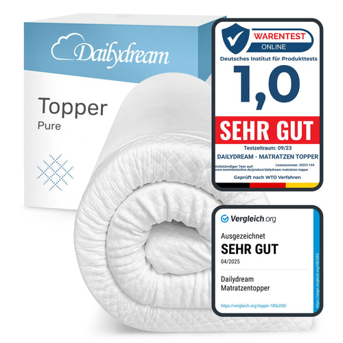 Dailydream Edition Pure M Matratzen Topper 160x200cm Memory Foam 5cm. Rechteckig, weiß. Optimiert den Schlafkomfort durch Druckentlastung.