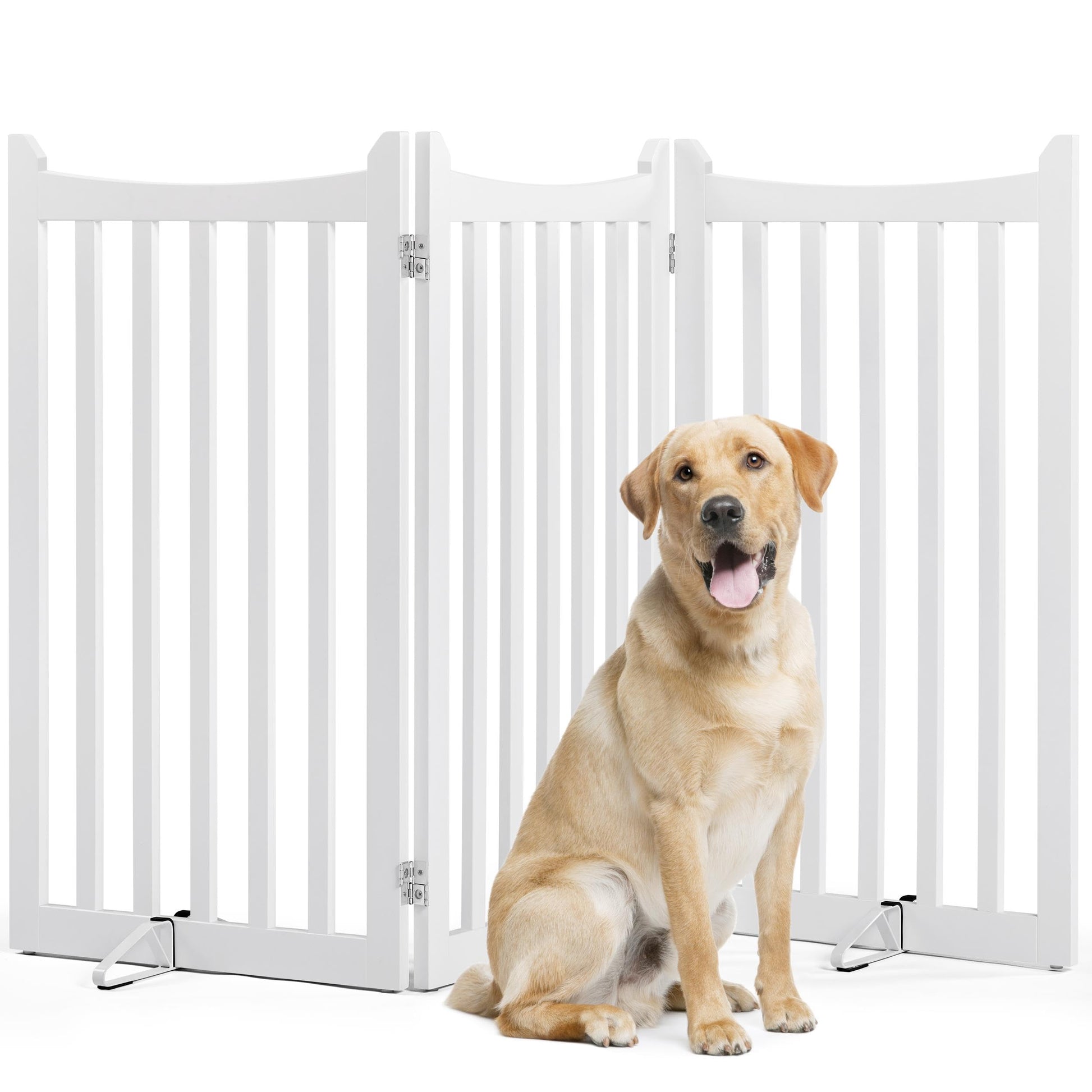 Yaheetech Hund Absperrgitter Faltbar – 3 Paneele 151.5x90.5cm Weiss. Weißes, faltbares Gitter zur sicheren Trennung von Wohnbereichen.