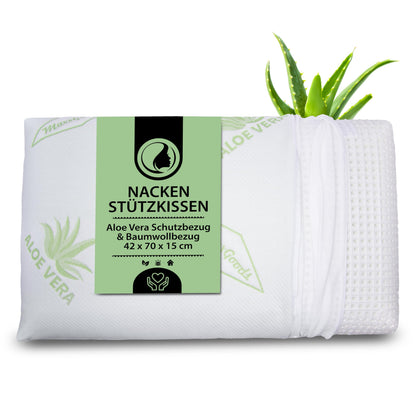 MaxxGoods orthopädisches Nackenstützkissen Visco-Gelschaum 42x70x15 cm mit Aloe-Vera-Bezug für Seitenschläfer