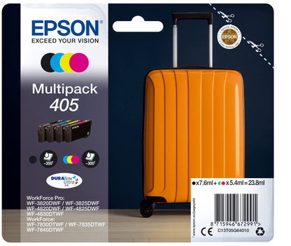 Epson Original 405 Multipack Tintenpatronen CMYK SEC. Vier Farbpatronen zum Erzeugen von Farbdrucken in Epson Druckern.