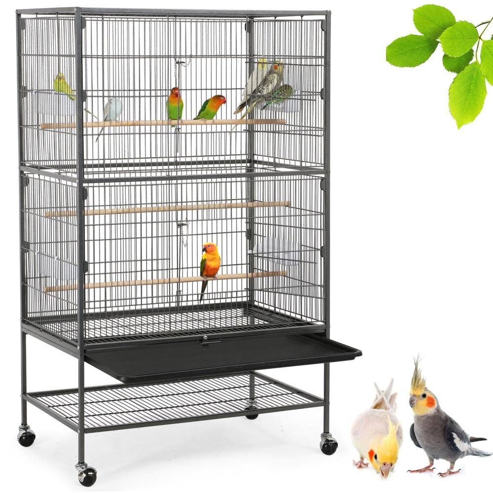 Yaheetech Vogelvoliere mit Rollen & Schmutzwanne - 52x79x132 cm. Zur mobilen Vogelhaltung, einfache Reinigung.
