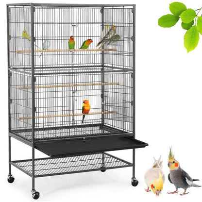 Yaheetech Vogelvoliere mit Rollen & Schmutzwanne - 52x79x132 cm. Zur mobilen Vogelhaltung, einfache Reinigung.