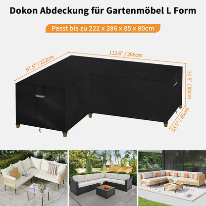 Dokon Gartenmöbel Abdeckung L-Form, wasserdicht, 222x286 cm, schwarz