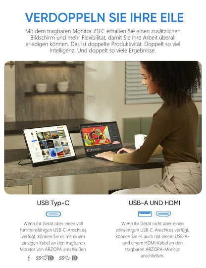 ARZOPA Z1FC Tragbarer Gaming Monitor - 16.1" 144Hz FHD HDR