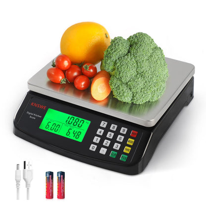 KNSWE Küchenwaage digital 40 kg, Edelstahl-Wiegefläche, LCD-Display mit Hintergrundbeleuchtung