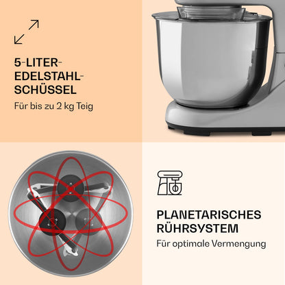 Klarstein Knetmaschine Küchenmaschine 1300W - 5L Schüssel