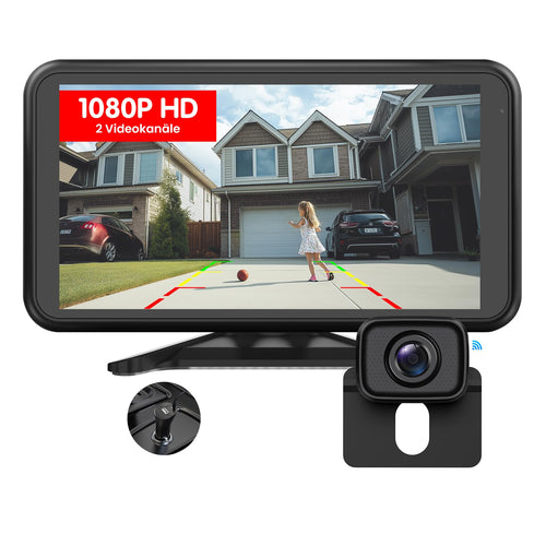 Foxpark 4,8" 1080P Funk Rückfahrkamera. Schwarzer Monitor und Kompaktkamera für drahtlose 1080P Rückansicht bei Auto, LKW, Wohnmobil.