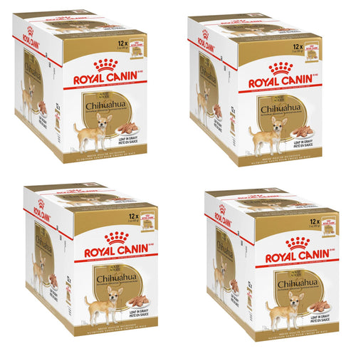 Royal Canin Chihuahua Adult Nassfutter - 4 x 12 x 85g Pack: Braune Stückchen in Soße als Alleinfuttermittel für ausgewachsene Chihuahuas.