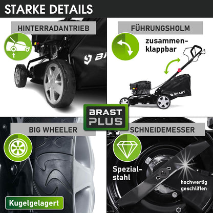 BRAST Benzin Rasenmäher mit Hinterradantrieb, 4-Takt, 41 cm