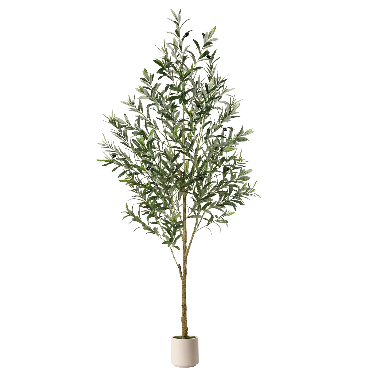 Alupssuc Künstlicher Olivenbaum Kunstpflanze Gross – 180cm mit grünem Blätterkranz, schwarzen Oliven und braunem Stamm zur Innenraum-Dekoration.