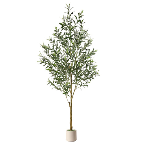 Alupssuc Künstlicher Olivenbaum Kunstpflanze Gross – 180cm mit grünem Blätterkranz, schwarzen Oliven und braunem Stamm zur Innenraum-Dekoration.