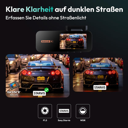 BOTSLAB Dashcam 4K GPS WiFi Dual Autokamera – Vorne/Hinten 64GB