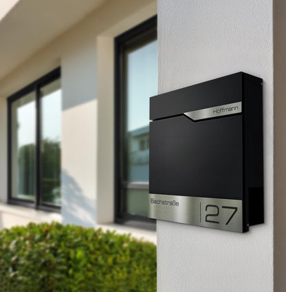 Metzler Wandbriefkasten Schwarz mit Zeitungsfach und Lasergravur