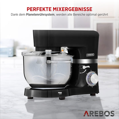 Arebos Küchenmaschine 1500 W Knetmaschine mit 2 Edelstahlschüsseln