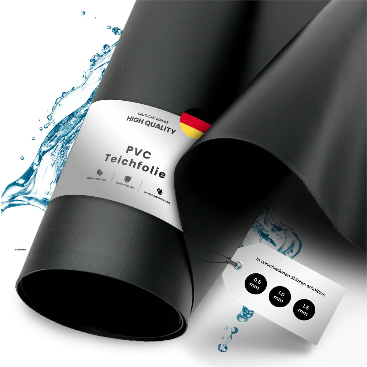 TeichVision PVC Teichfolie schwarz 0,5 mm 2 x 6 m wasserdicht, flexible Abdichtfolie für Gartenteich und Hochbeet