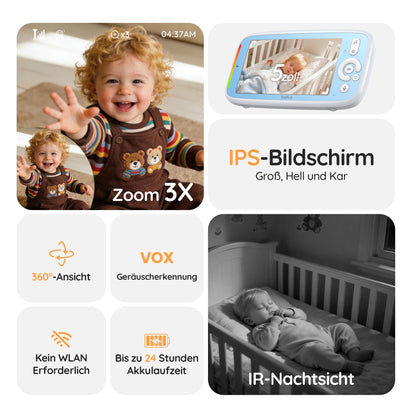 Boifun Video-Babyphone VB805 mit Kamera, 5 Zoll IPS, ohne WLAN
