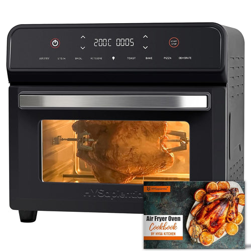 HYSapientia 24L Heissluftfritteuse XXL Ofen - LED Touchscreen Edelstahl. Zum fettarmen Garen per Heissluft.