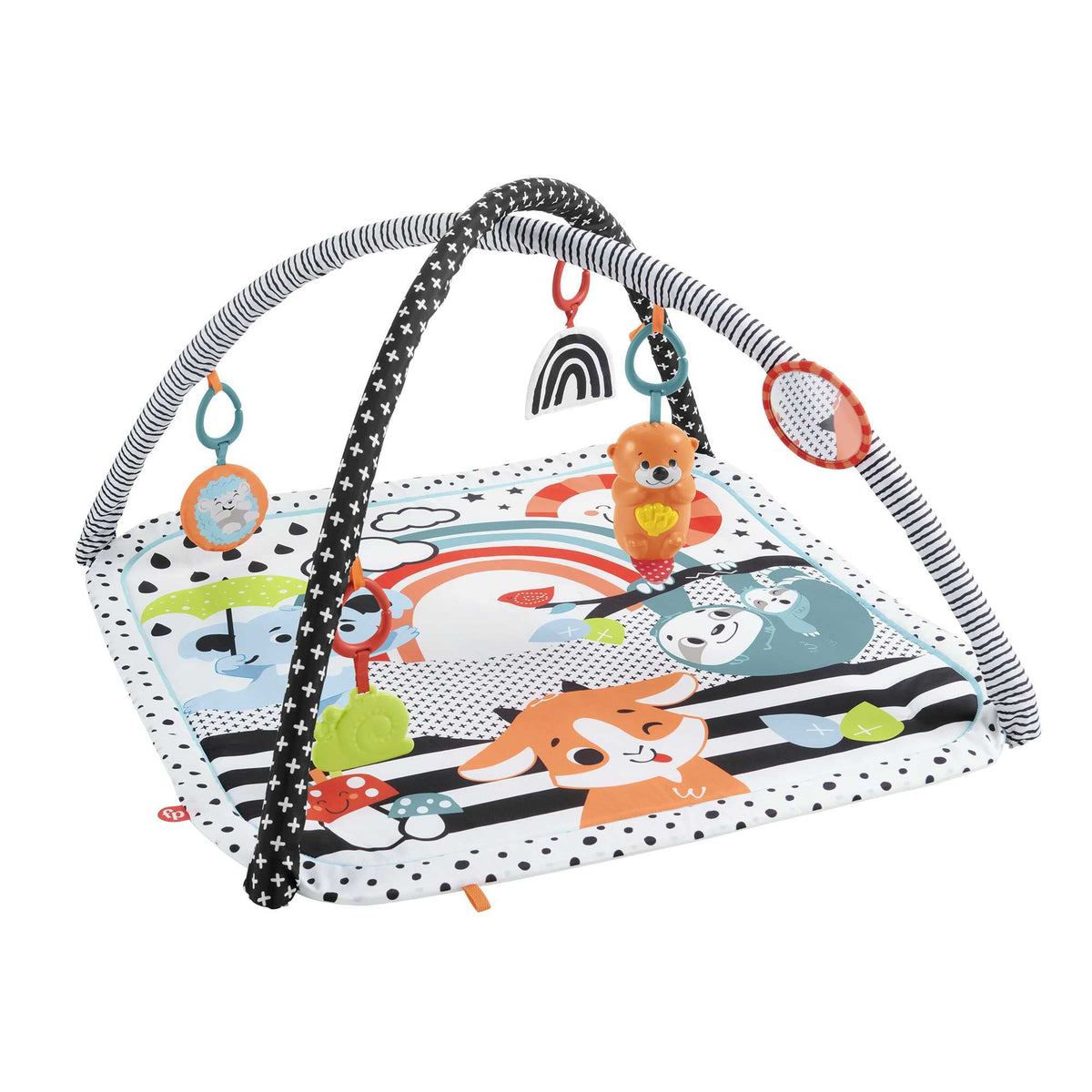 Fisher-Price Tierfreunde Kontrast-Spieldecke mit Musik und Licht, Spielbogen mit kontrastreichen Tierfiguren