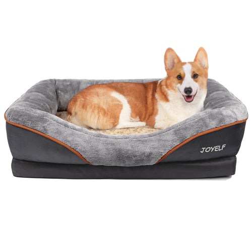 Joyelf Orthopädisches Memory-Schaum Hundebett & Sofa, graues Rechteck mit erhöhtem Rand. Entlastet Gelenke, ideal zum Ruhen.