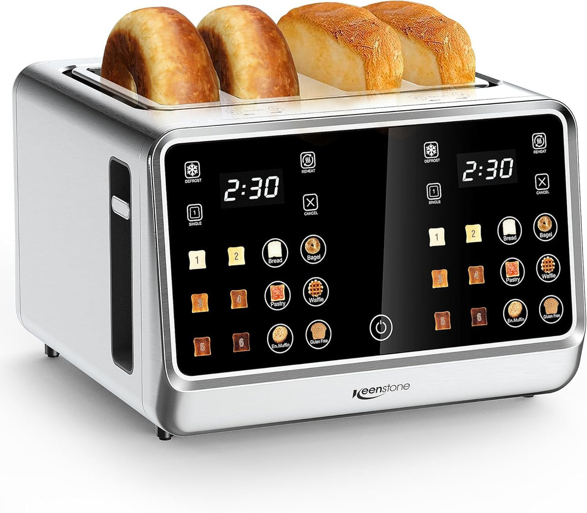 Keenstone Toaster 4 Scheiben mit Touchscreen, Edelstahl, TAC1001-CB: vier Schächte und zwei Touch-Bedienfelder