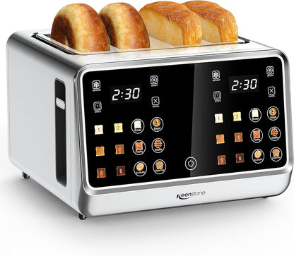 Keenstone Toaster 4 Scheiben mit Touchscreen, Edelstahl, TAC1001-CB: vier Schächte und zwei Touch-Bedienfelder