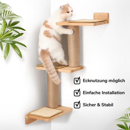 FUKUMARU Katzen Kletterwand CP06, Wandregal aus massivem Gummiholz