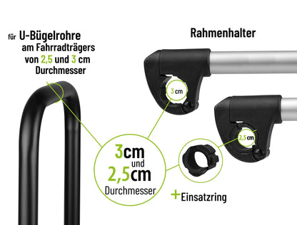 EUFAB Rahmenhalter lang für Fahrradträger, Ø 25+30 mm, schwarz/silber