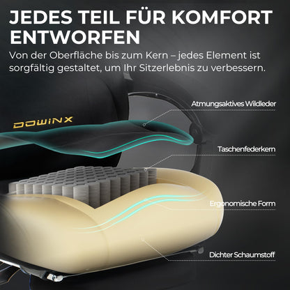 Dowinx Titan Gaming Stuhl mit Fussstütze, Mikrofaser-Velours, Schwarz