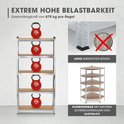 EASYmaxx Schwerlastregal 2er-Set 180x90x40 cm, 1750 kg Traglast