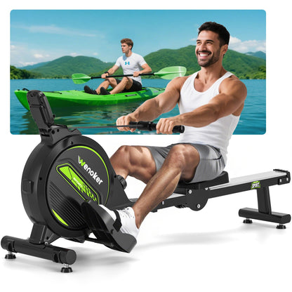 Wenoker Rudergerät Magnetisch - Leise, 16 Stufen, App & LCD. Schwarzes Fitnessgerät zum effektiven Ganzkörpertraining.