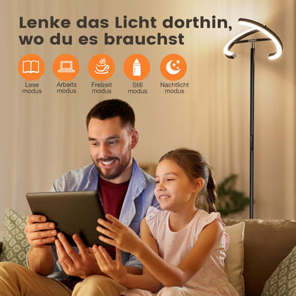 SIBRILLE LED Deckenfluter Dimmbar Schwarz – Leselampe m. Fernbedienung