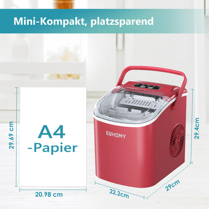 EUHOMY Eiswürfelmaschine Klein, 12 kg/Tag, Selbstreinigend, Rot