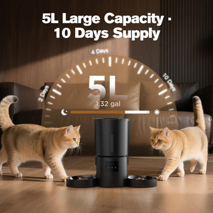 AONBOY Futterautomat Doppelnapf Katze WiFi - 5L Schwarz