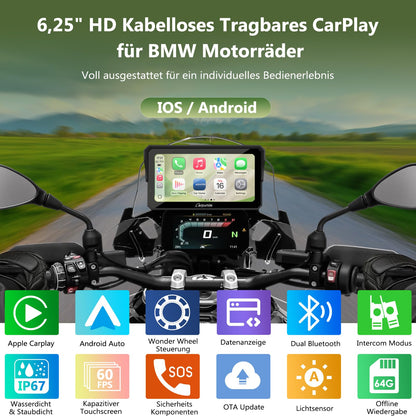 Carpuride W602BS Pro CarPlay Display für BMW Motorrad, 6,25 Zoll