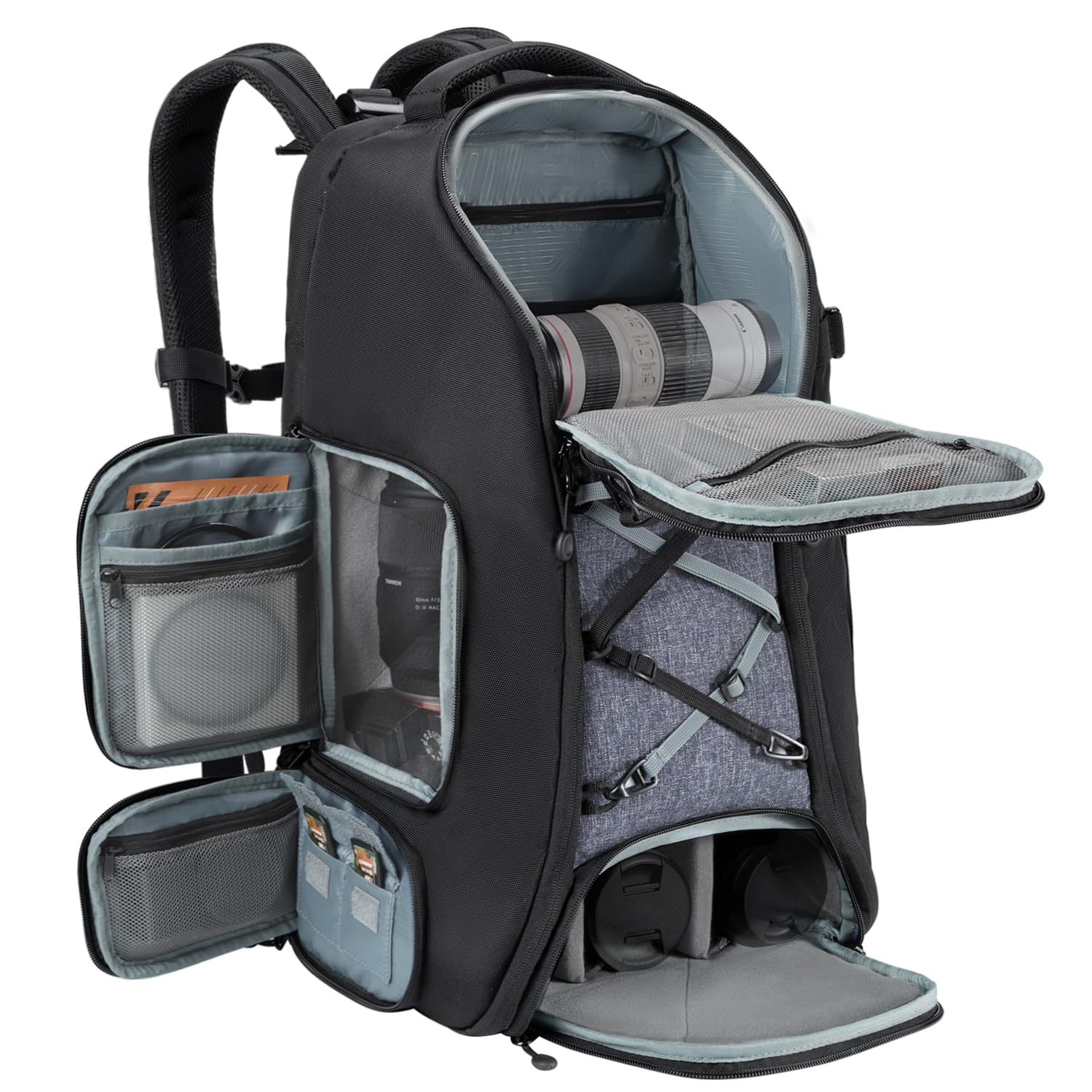 K&F CONCEPT Kamerarucksack 30L Wasserdicht für DSLR & Laptop. Dunkelgrau, rechteckig. Schützt DSLR-Kameras und Laptops.