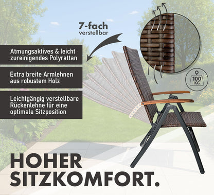 BRUBAKER Polyrattan Gartenstuhl Modena 2er-Set, klappbar, Braun Grau