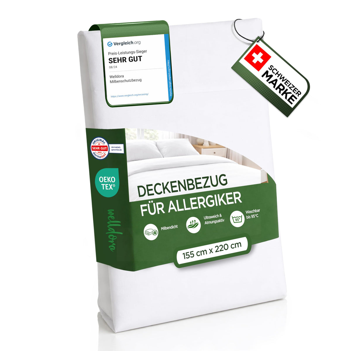 Welldora Milbenbezug Bettdecke 155x220 cm, Allergiker Encasing mit abgedecktem Reissverschluss